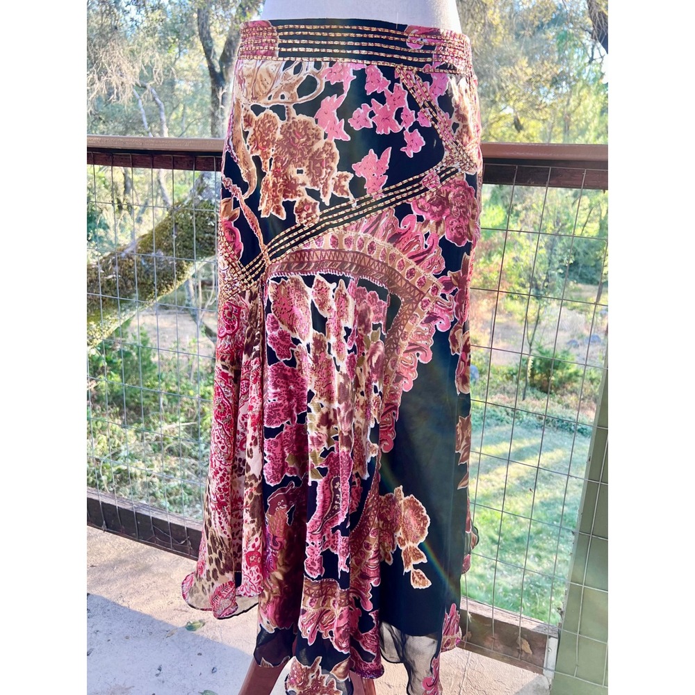 Sandy Starkman Boston Proper Mixed Print Midi Skirt Floral Paisley Leopard Small